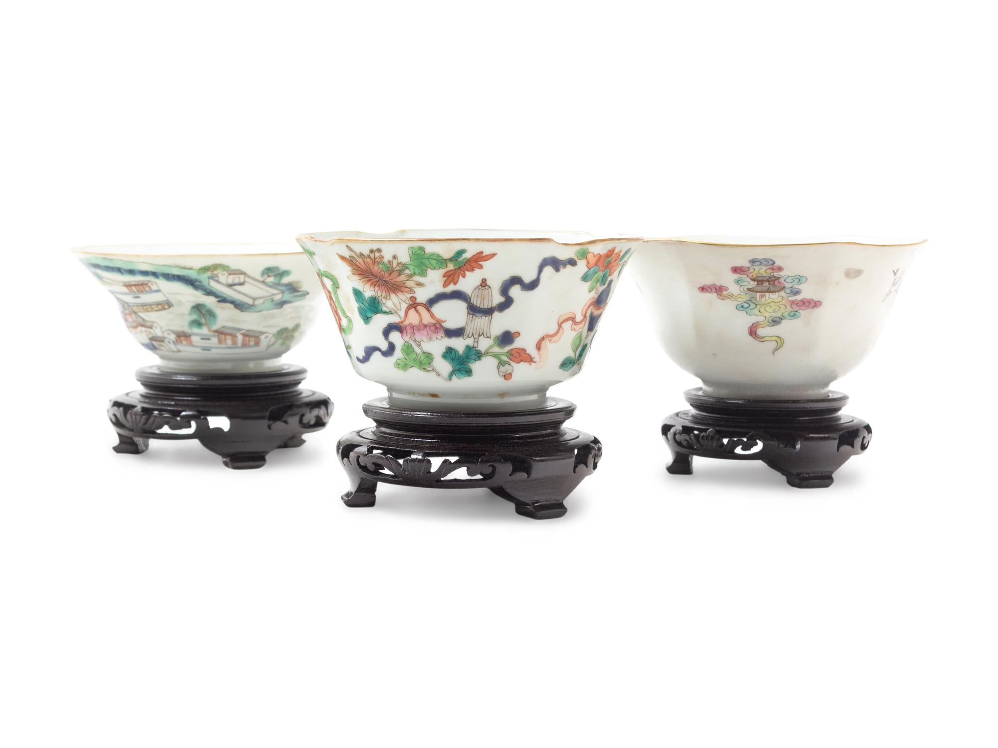 Three Chinese Famille Rose Porcelain Bowls