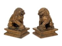 A Pair of Gilt Bronze Fu Lions