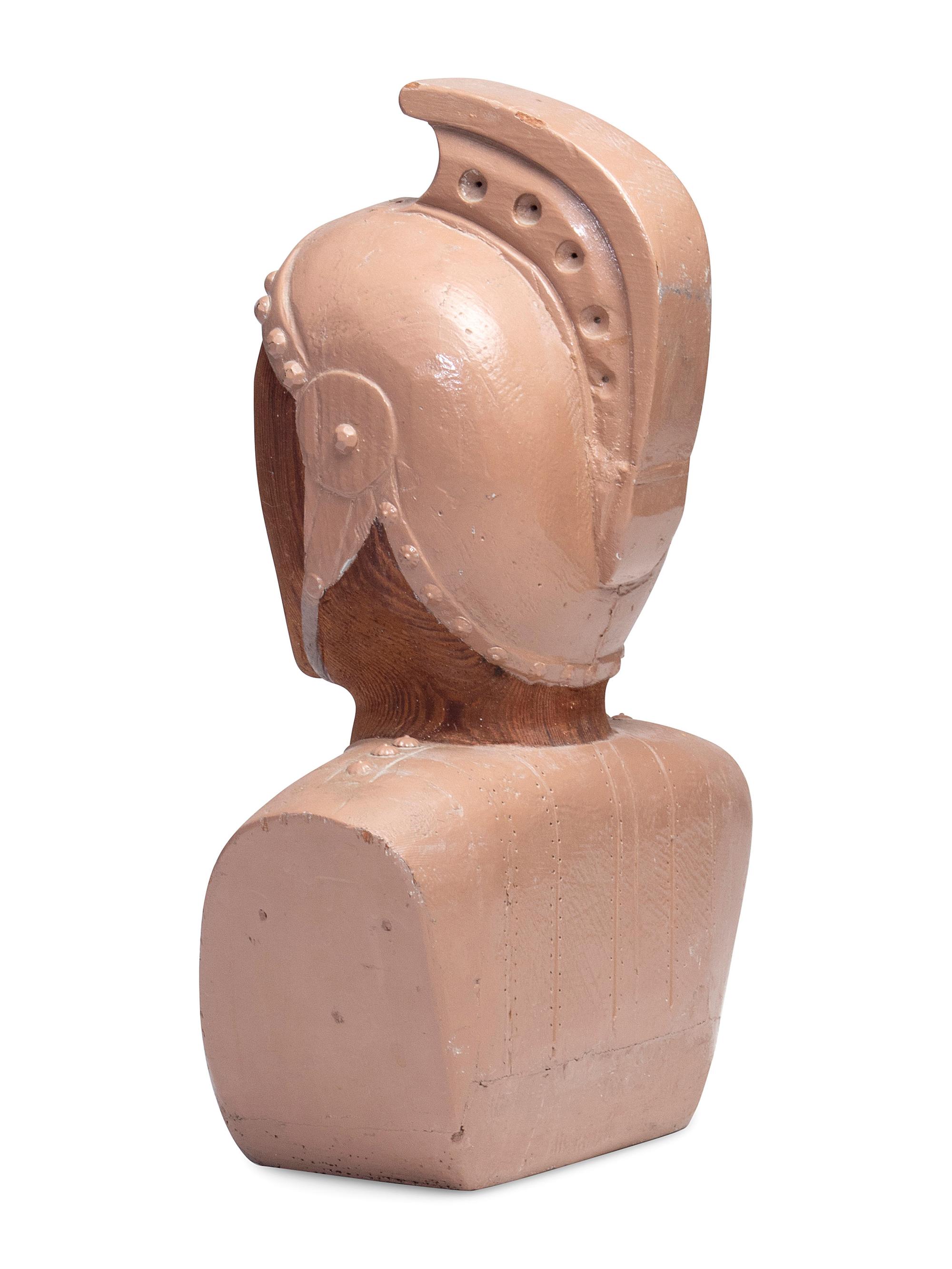 A Folk Carved and Painted Pine Roman Centurion Bust