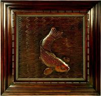 A Japanese Relief-Carved Walnut Panel Depicting a Carp — 19TH CENTURY