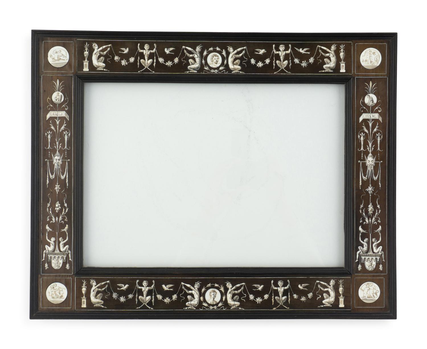 A North Italian Bone Inlaid and Penwork Frame