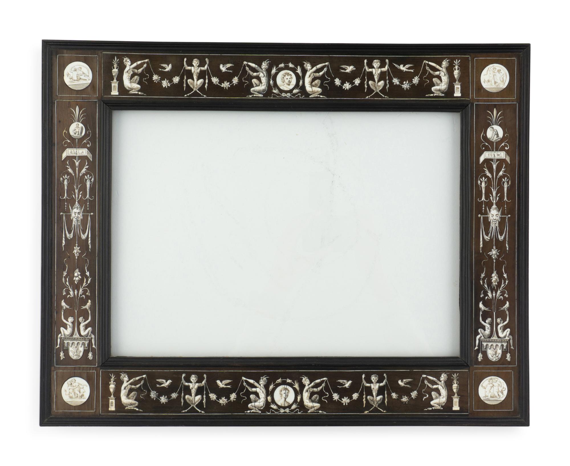 A North Italian Bone Inlaid and Penwork Frame