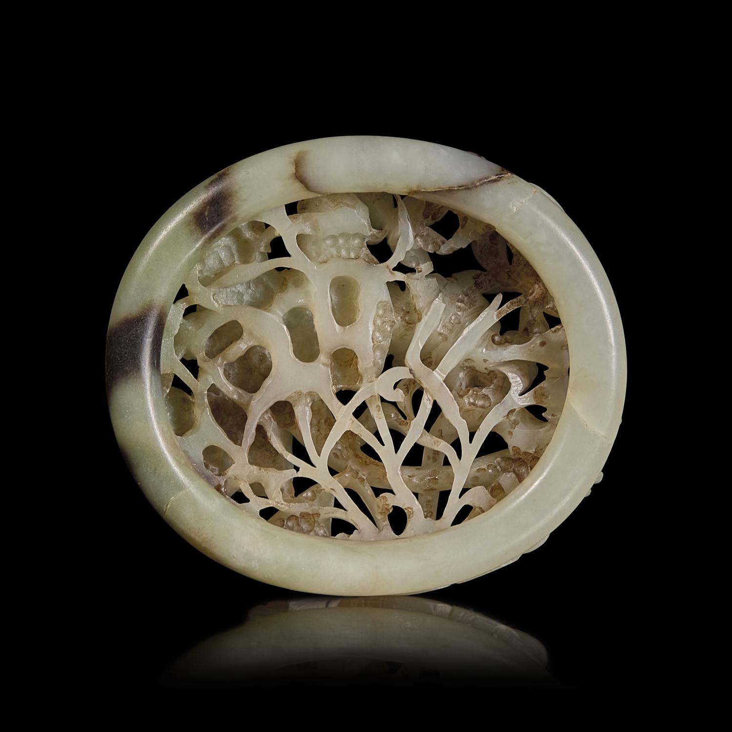 A Chinese Carved Jade "Spring Water" Plaque, Jin/Yuan Style — 金-元風格 玉鏤雕春水牌