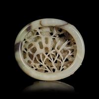 A Chinese Carved Jade "Spring Water" Plaque, Jin/Yuan Style — 金-元風格 玉鏤雕春水牌