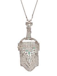 ART DECO, DIAMOND AND EMERALD PENDANT NECKLACE