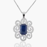 An 18K White Gold Necklace with Sapphire and Diamond Pendant Natural Sapphire, Afghanistan