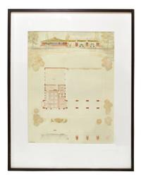 Two Framed Architectural Presentation Renderings from the University of Illinois Architecture Department 26" W x 1.5" D x 34.5" H — United States, 20th Century