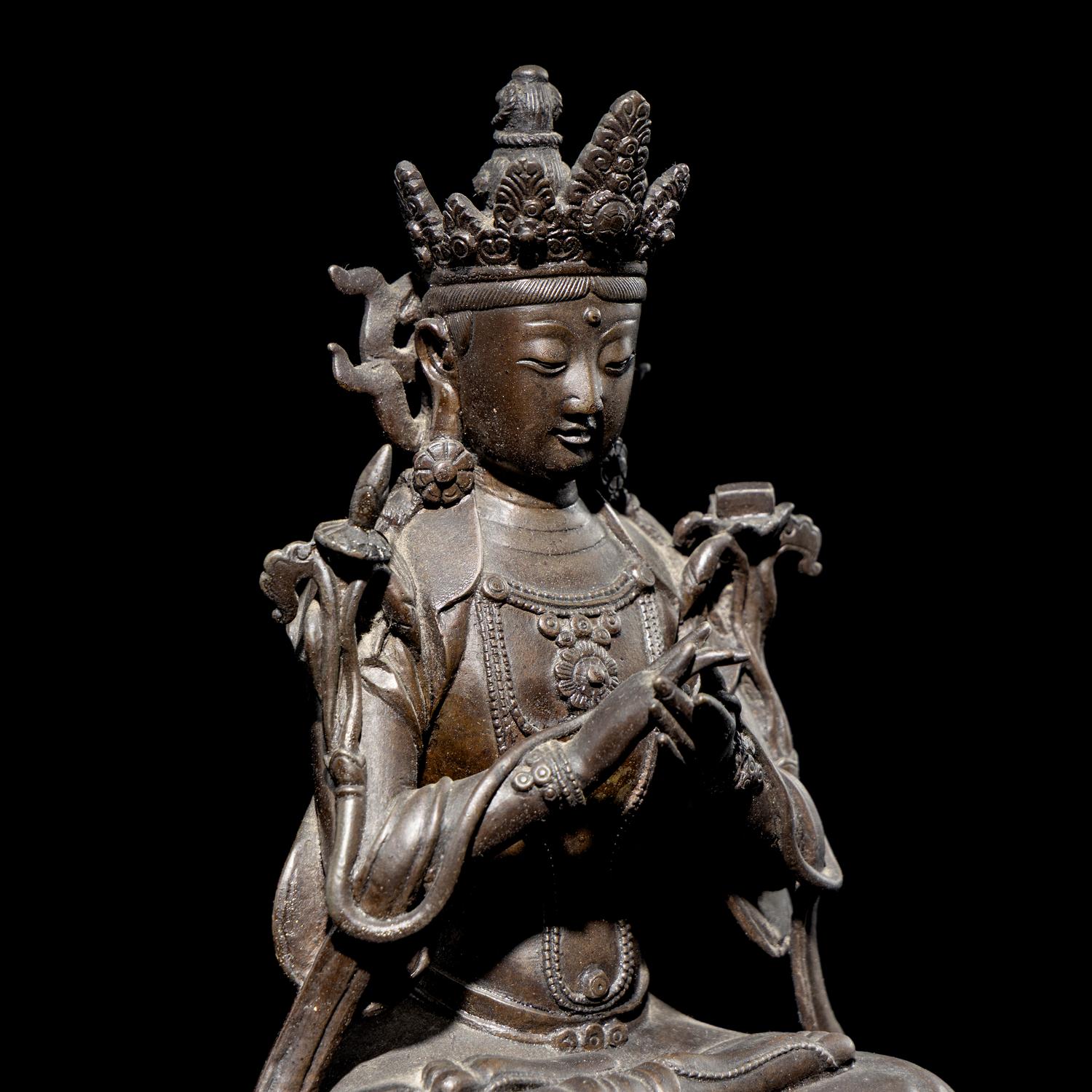 A Chinese Bronze Figure of a Seated Bodhisattva 铜菩薩坐像