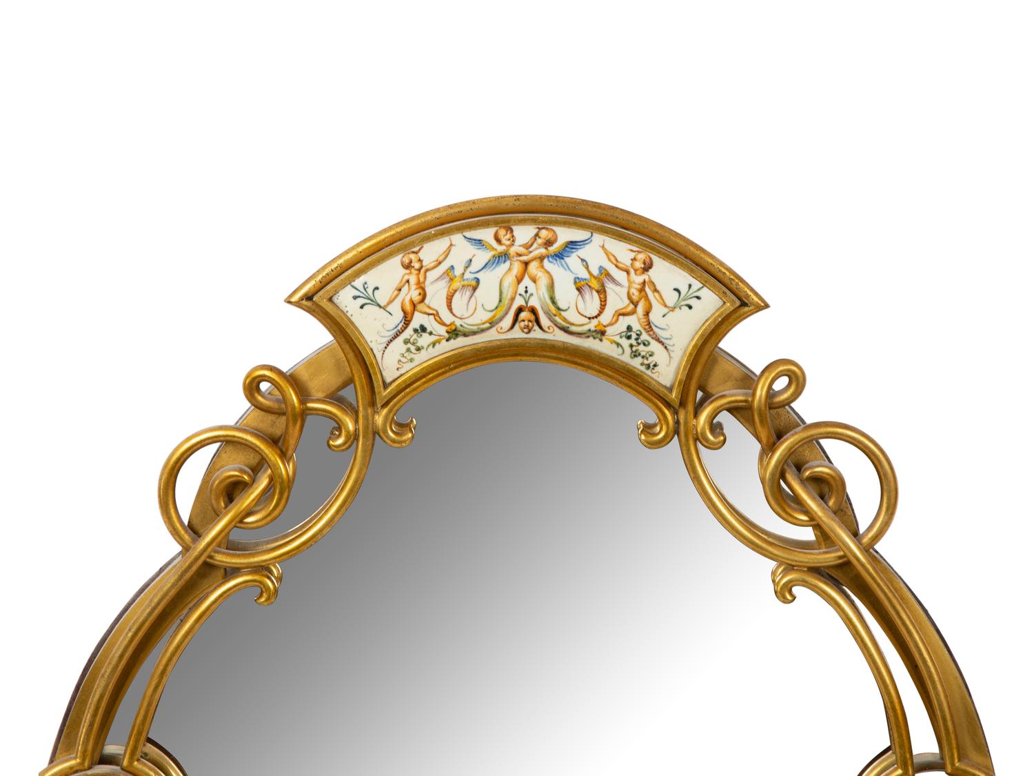 An Italian Majolica Plaque-Inset Gilt Metal Girandole Mirror — 20TH CENTURY