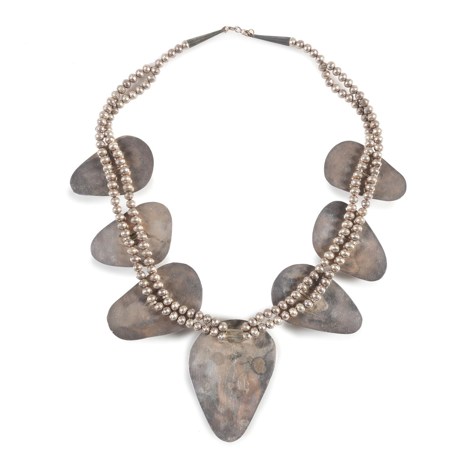 Large Navajo Silver and Turquoise Necklace