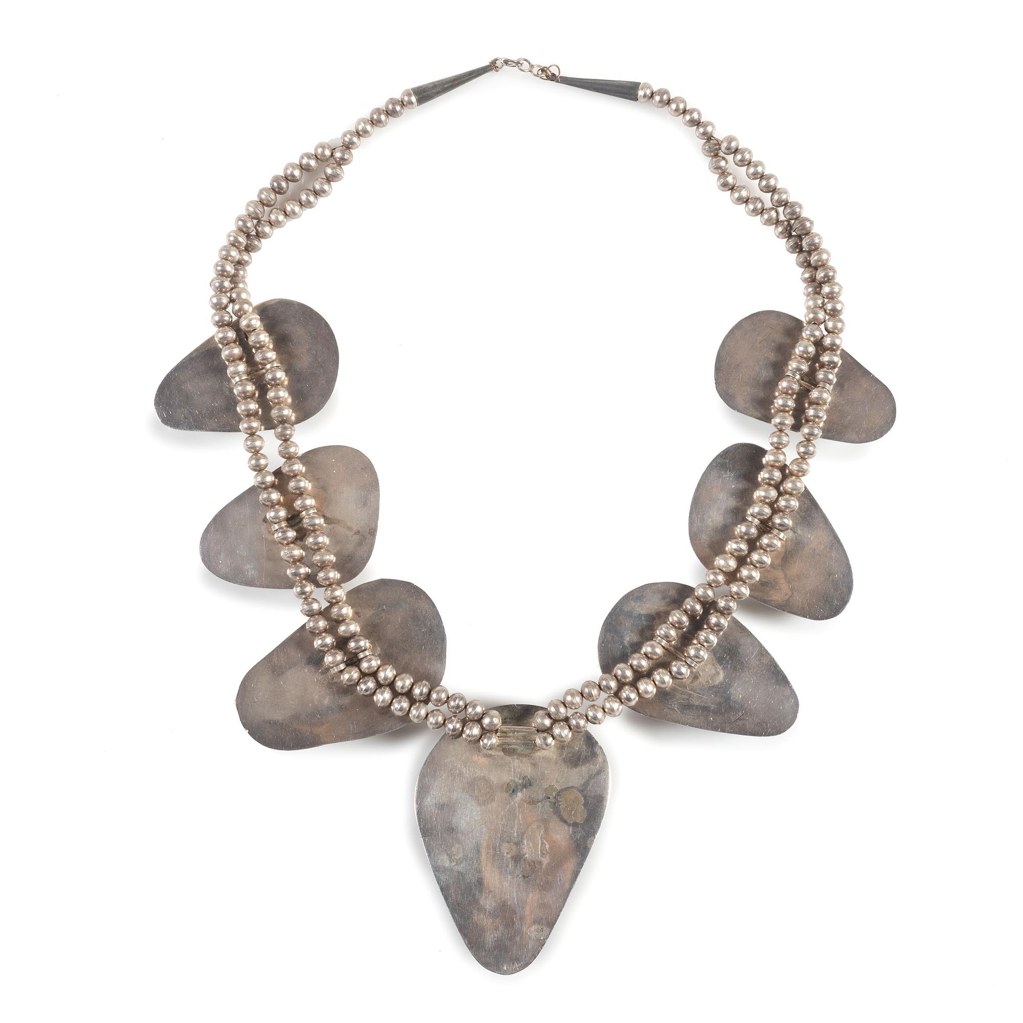 Large Navajo Silver and Turquoise Necklace