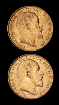 Two United Kingdom 1910 Sovereign: Edward VII Gold Coin