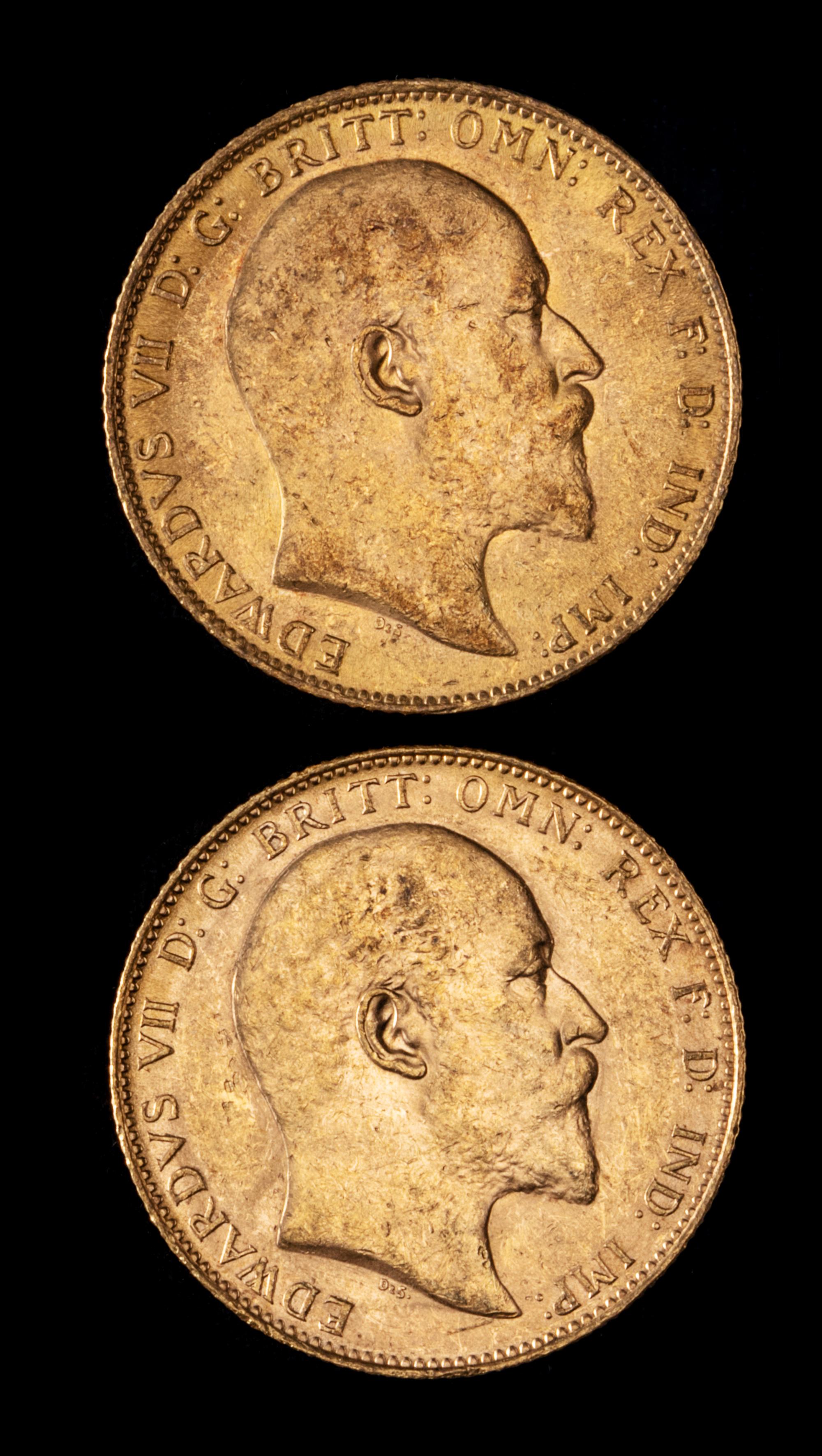 Two United Kingdom 1910 Sovereign: Edward VII Gold Coin
