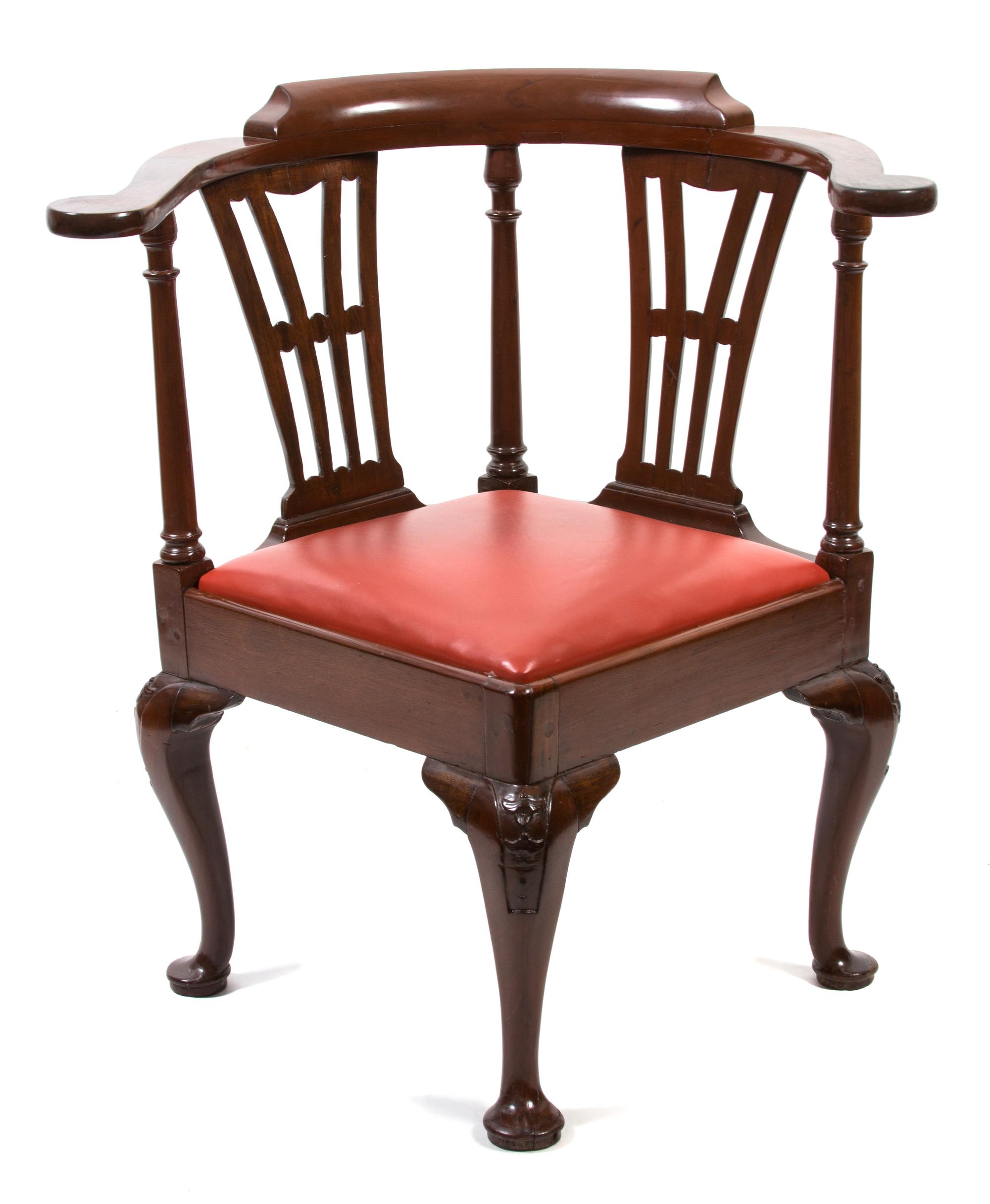 A Georgian Style Mahogany Corner Chair Height 33 inches. — 19TH CENTURY