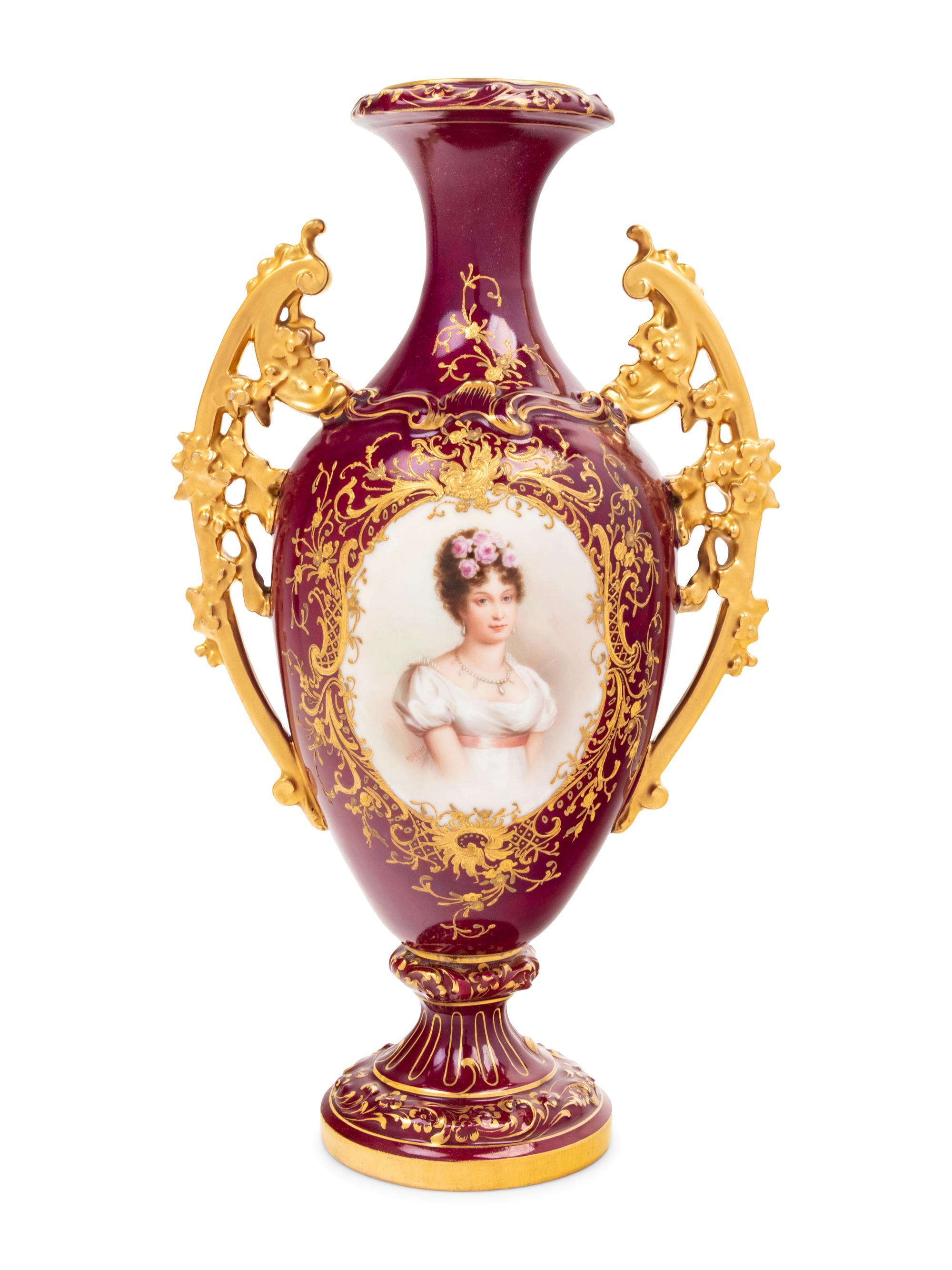 A Continental Porcelain Portrait Vase