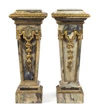 A Pair of Gilt Bronze Mounted Marble Pedestals