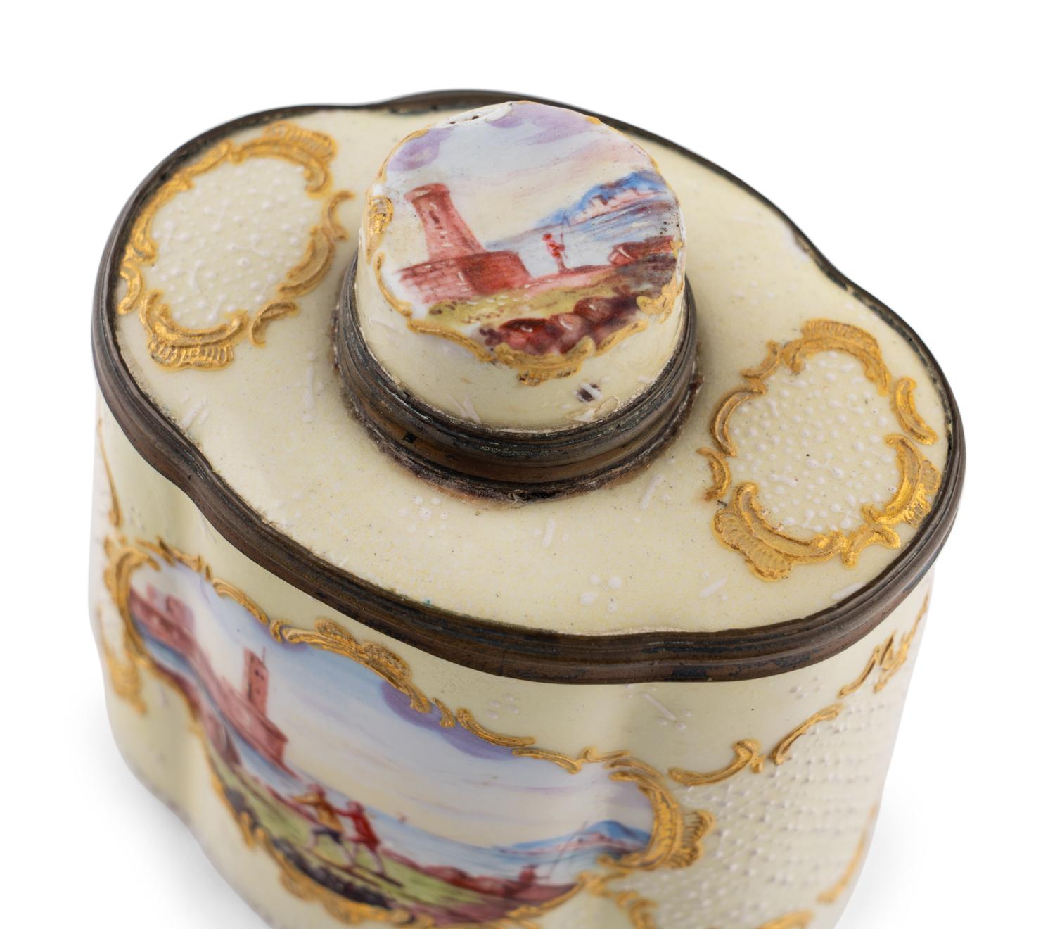 A South Staffordshire Enamel Tea Caddy and Étui