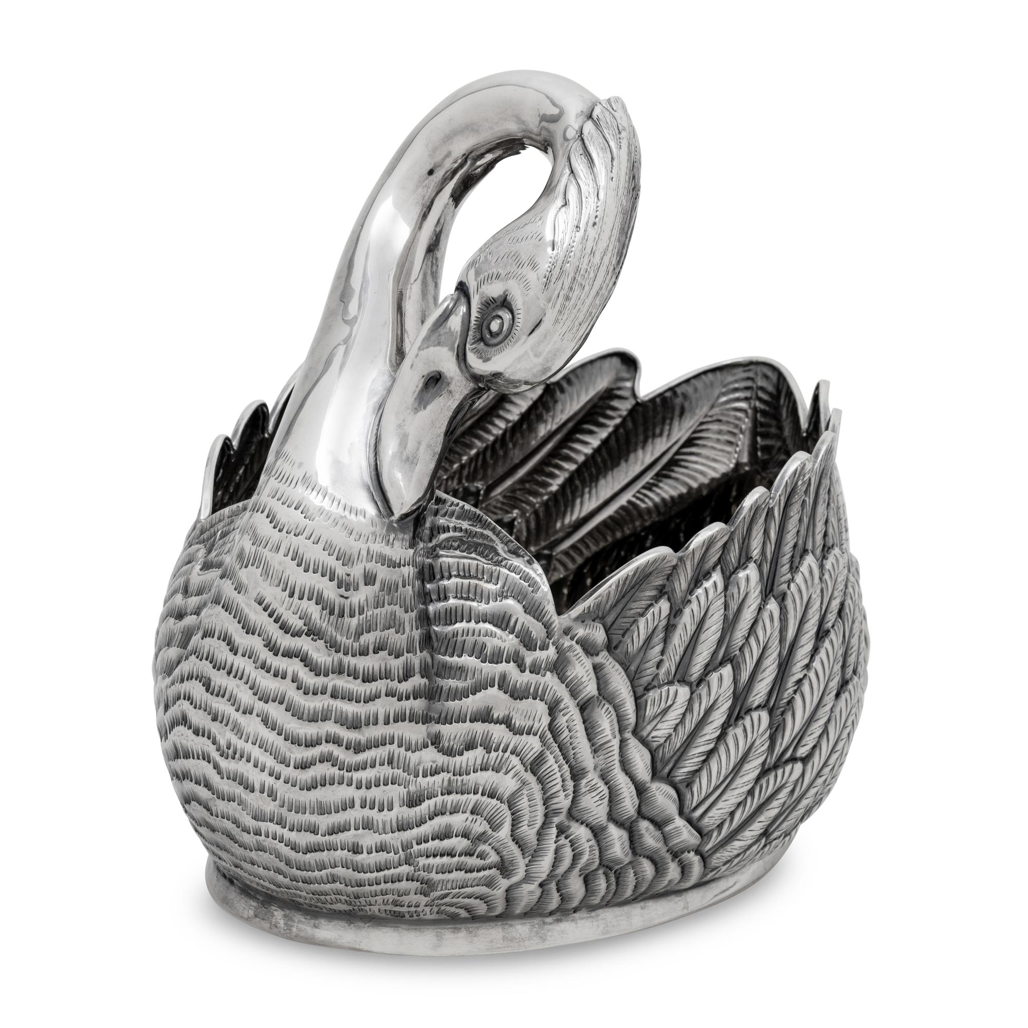 A Modern Fabergé Silver Swan Centerpiece