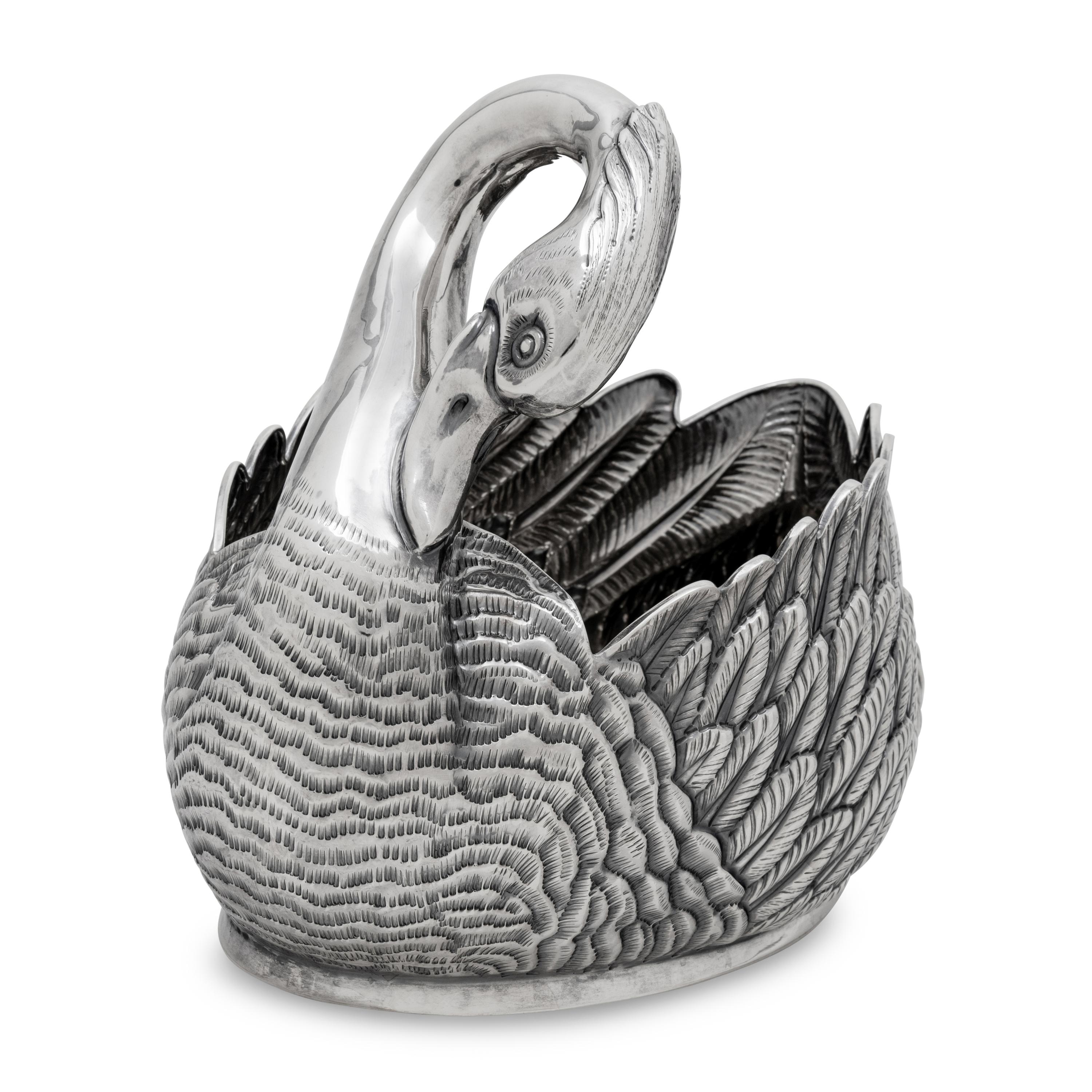 A Modern Fabergé Silver Swan Centerpiece