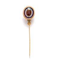 A Roman Banded Agate Ring Stone with the God Bacchus — Set in a gold stickpin