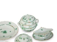 A Partial Herend Chinese Green Bouquet Porcelain Dinner Service and Serving Pieces — 20TH CENTURY
