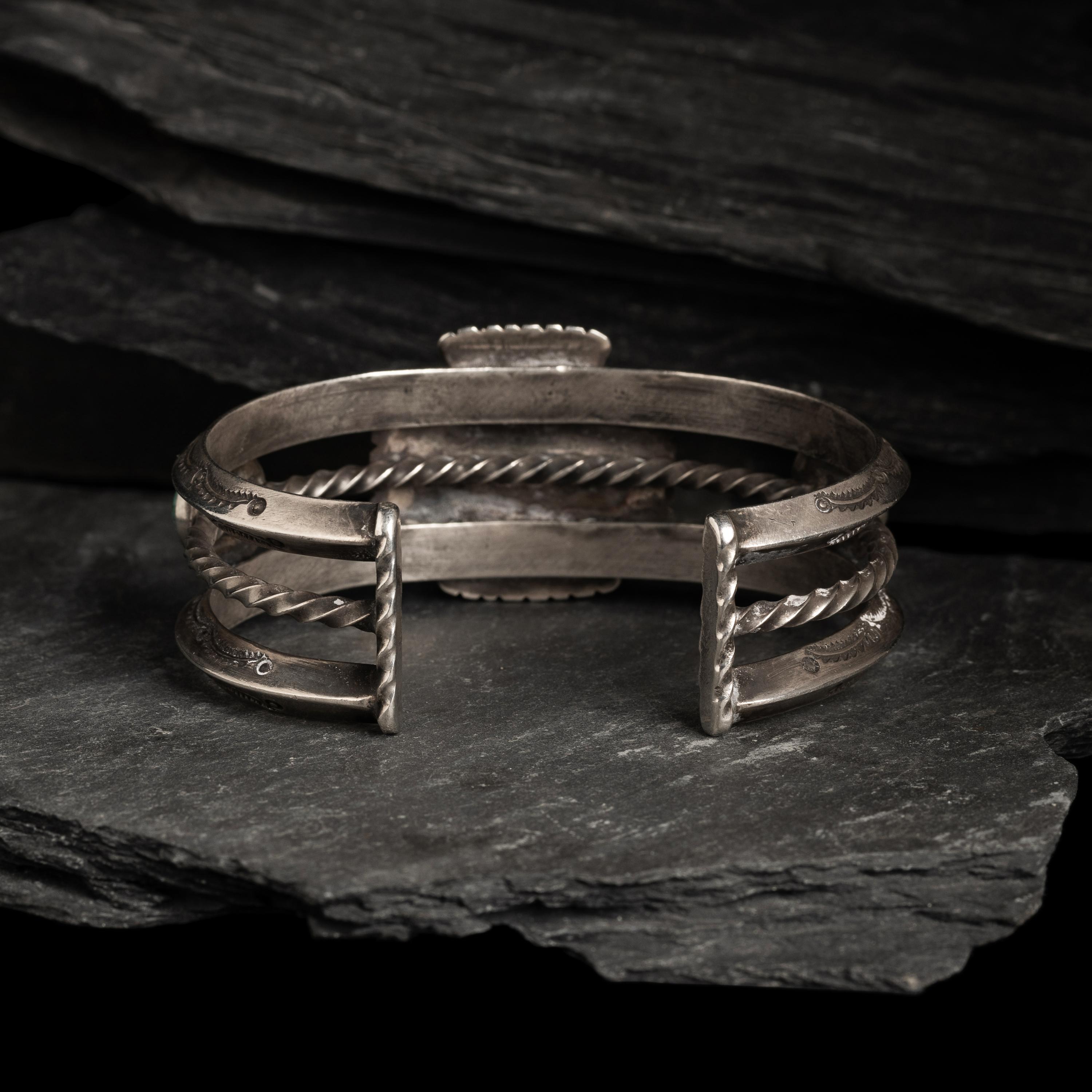 Navajo Silver and Turquoise Cuff Bracelet with Maltese Cross