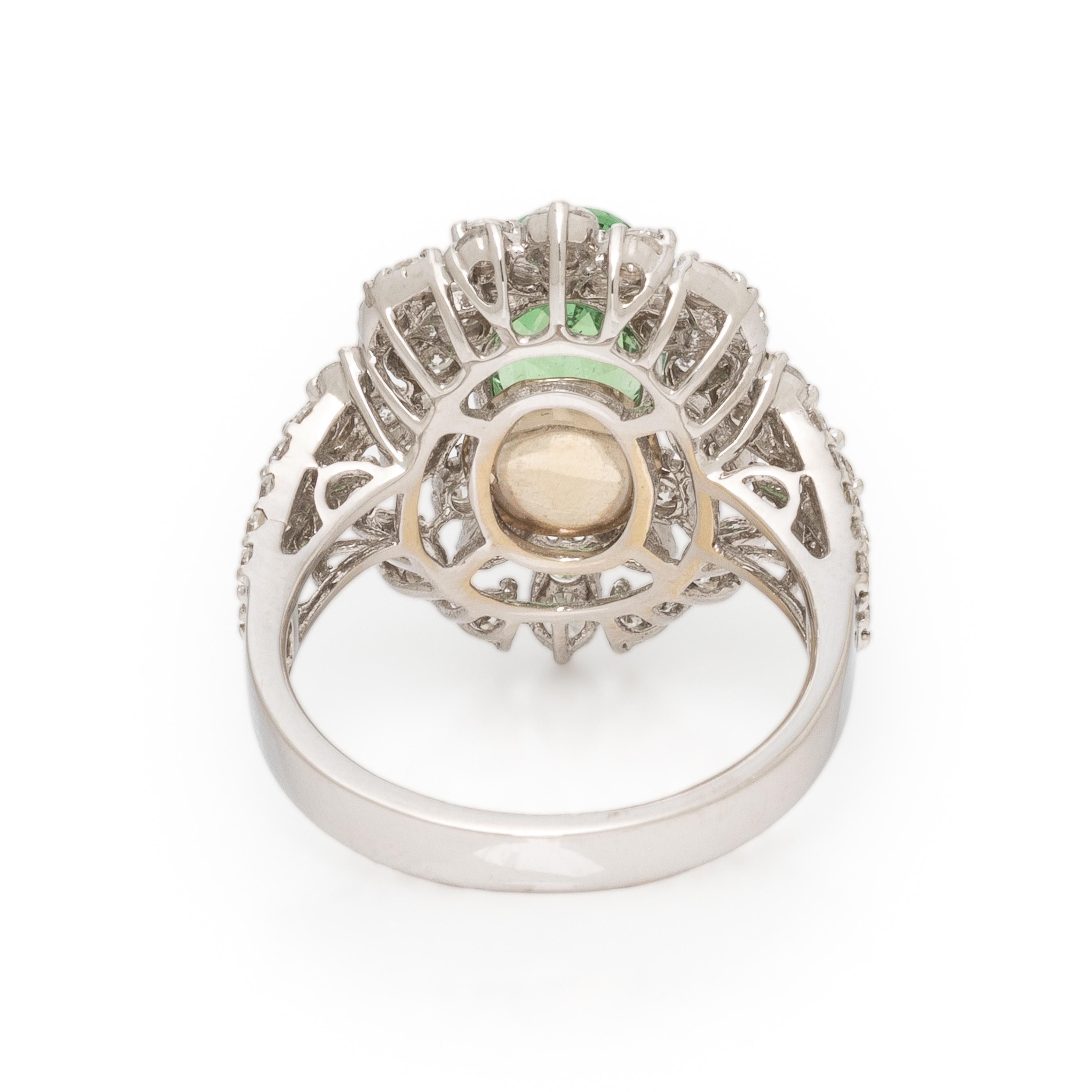 Tsavorite Garnet, Diamond, and White Gold Ring