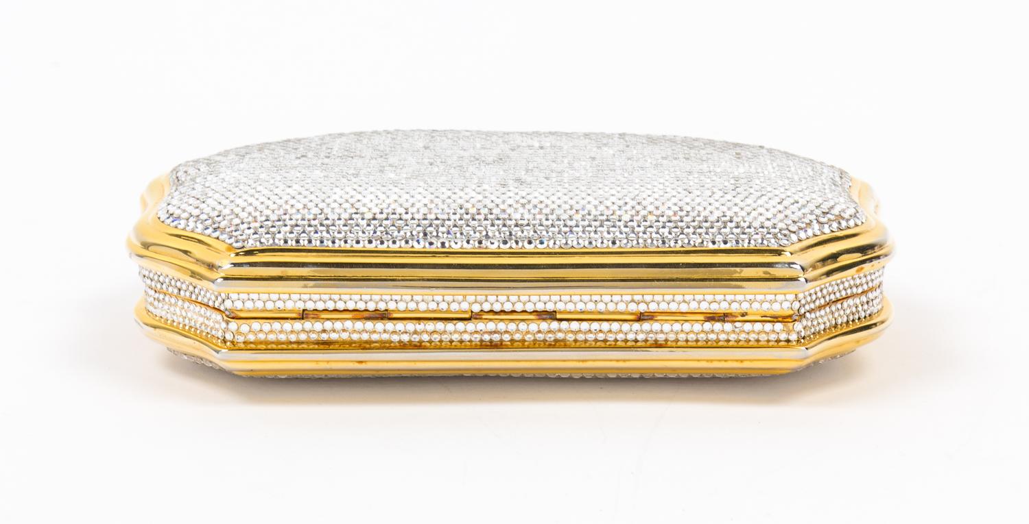 A Judith Leiber Clear Crystal Minaudiere, 7" x 4.25" x 1".