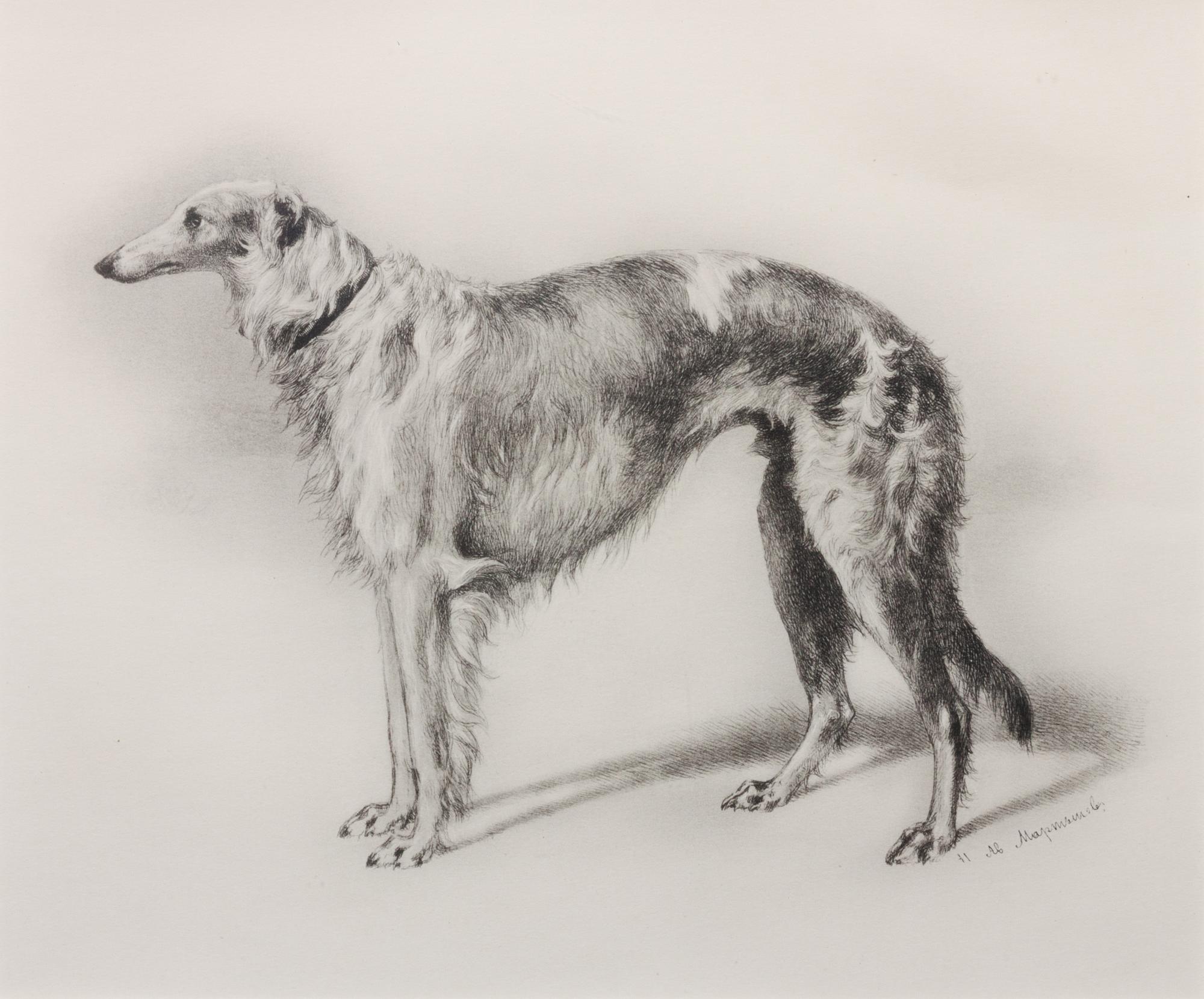 After N.A. Martynow, (Russian, circa 1874-79), Four lithographs after the original etchings,Portraits of Borzois, published circa 1938.
