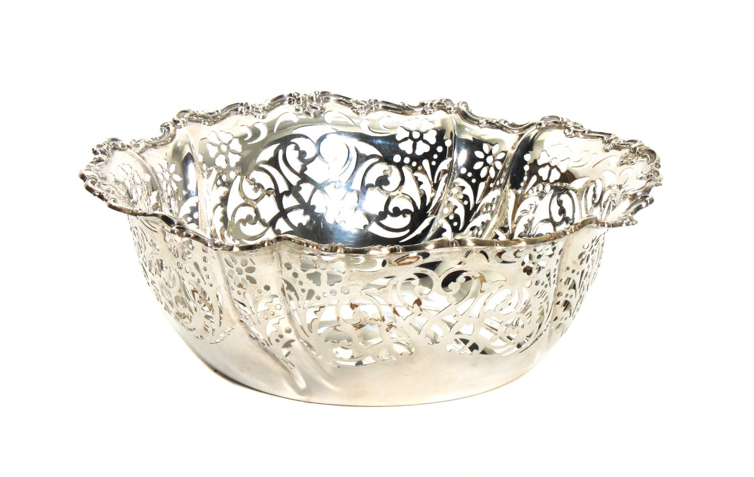 An American Silver Fruit Bowl, Gorham, Providence, RI, having peirced floral decoration.