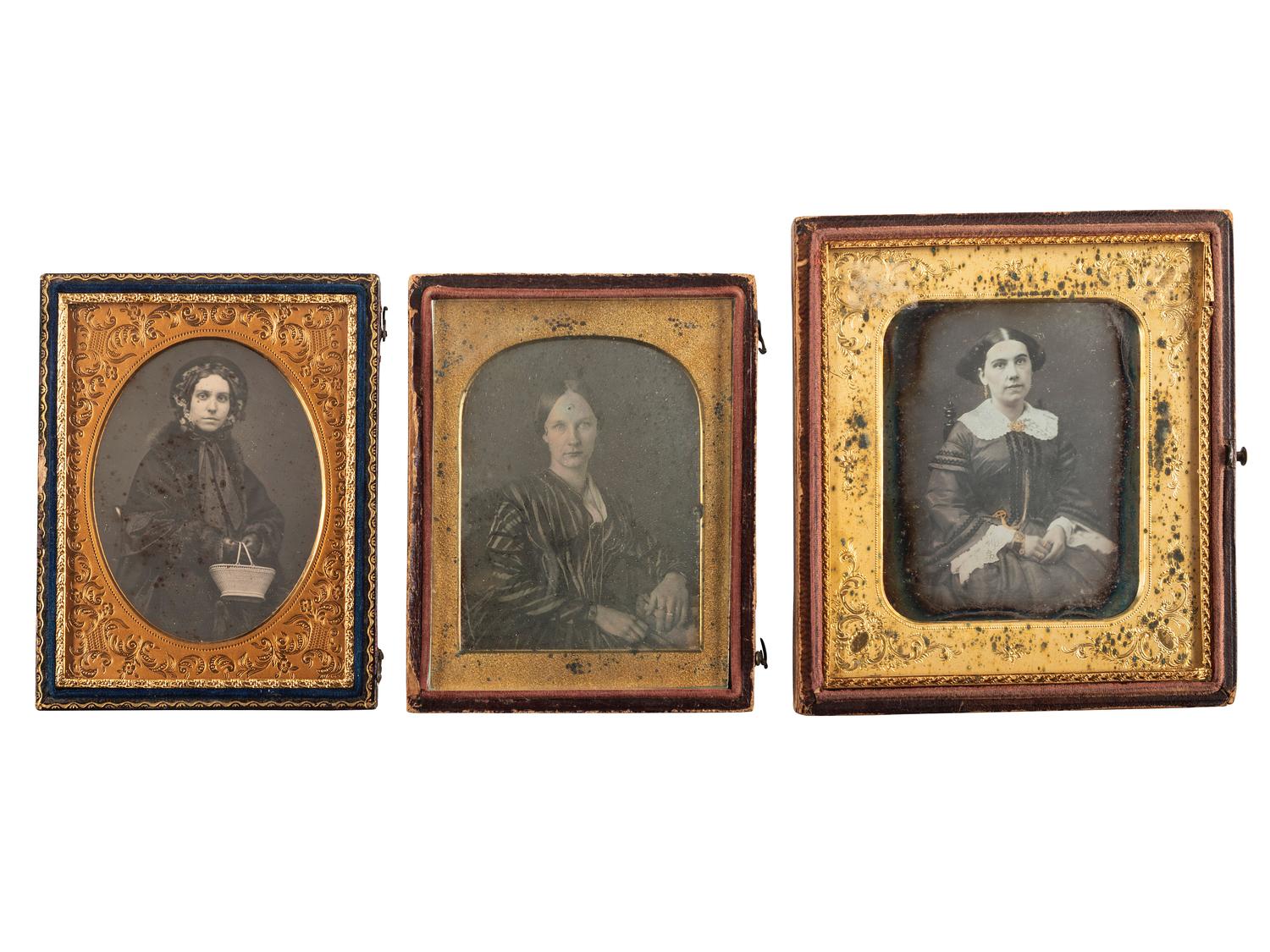 [EARLY PHOTOGRAPHY]. A group of 6 daguerreotype portraits of interesting and beautiful young women, including: