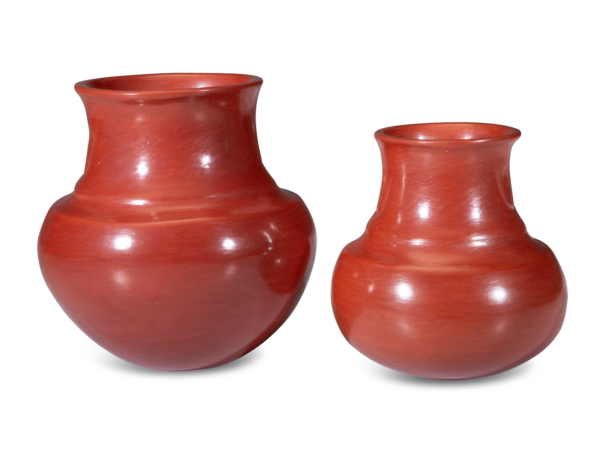 Pair of Redware Pottery Jars, with Bear Paws
