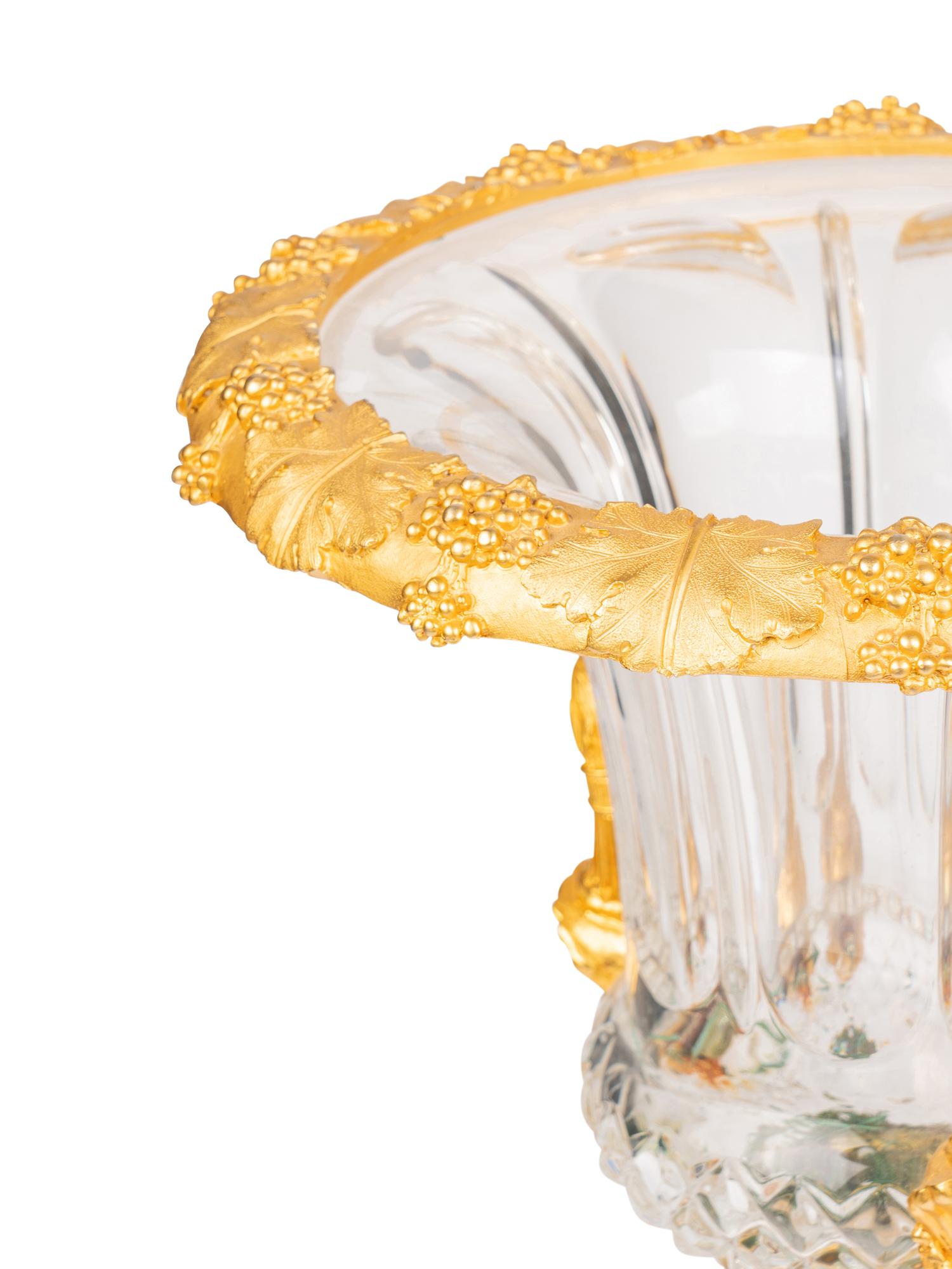 A Pair of French Gilt Bronze Mounted Cut Glass and Malachite Vases