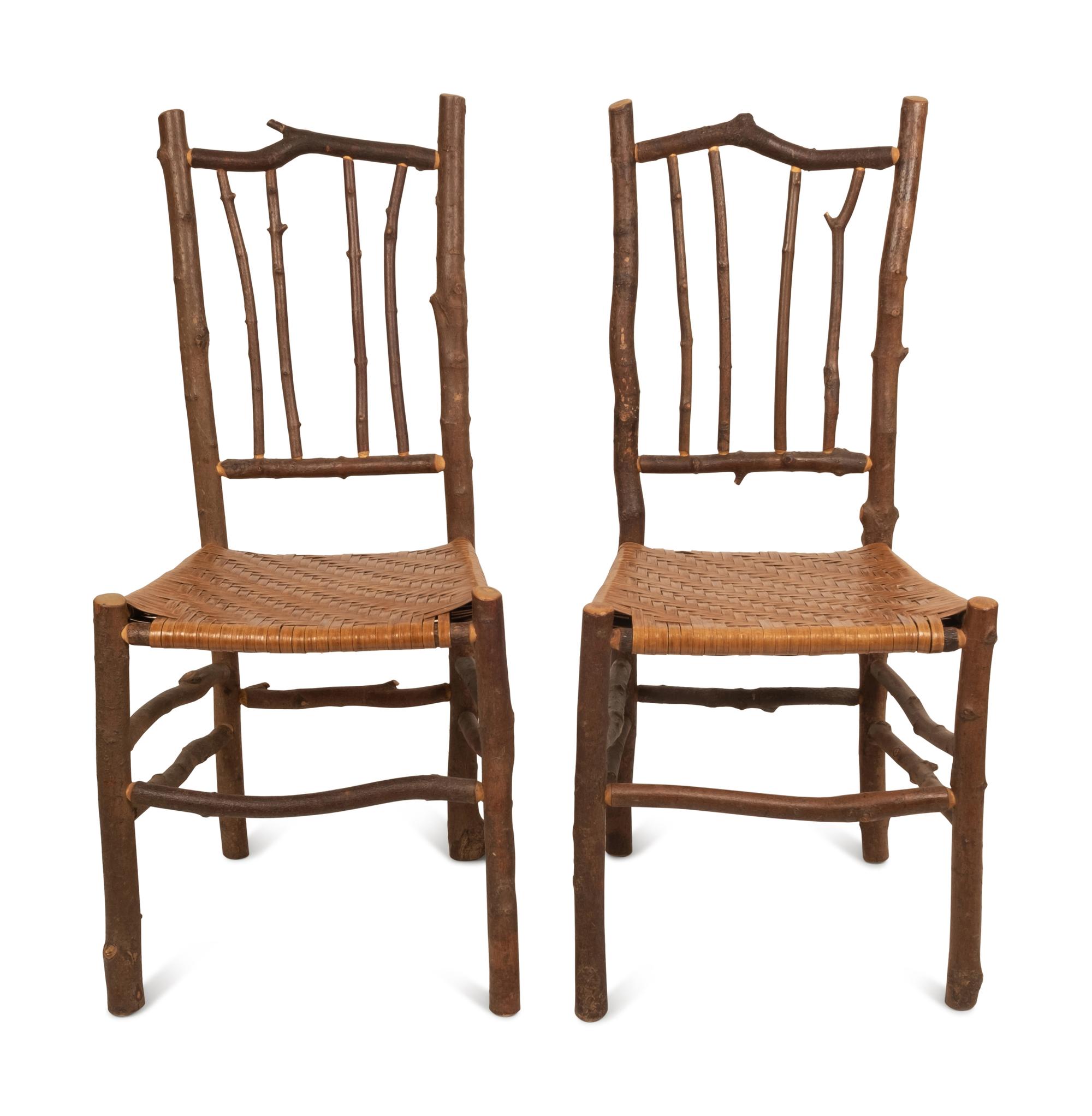A Pair of Old Hickory Style Side Chairs with Reed Seats