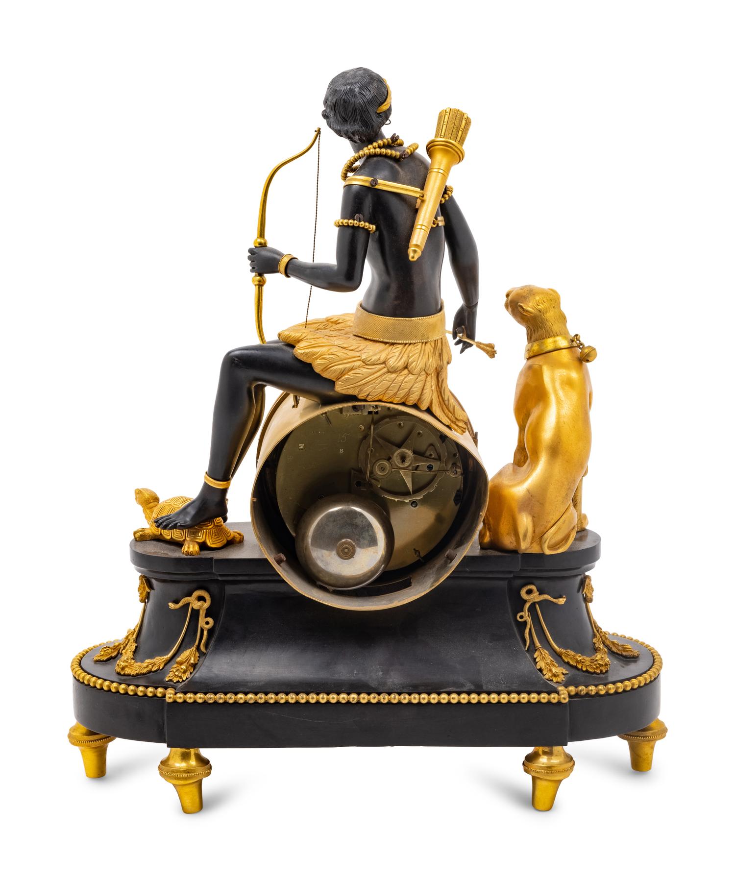 A Directoire Parcel Gilt and Patinated Bronze Pendule l'Afrique , after the Model by Jean-Simon Deverberie (French, 1784-1824)