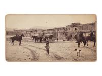 [NEW MEXICO]. Albumen photograph of Santo Domingo Pueblo Plaza. Albuquerque, NM: Mrs. Albright's Art Parlors, [ca 1880].
