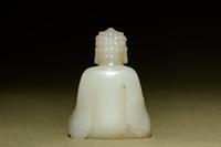 A White Jade Figure of Buddha with a Small Bronze Shrine