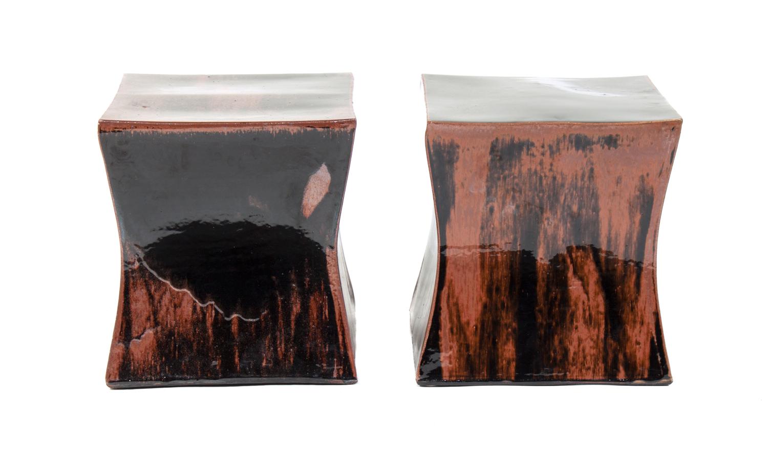 A Pair of Ceramic Stools Height 16 3/4 x 15 1/2 x 15 inches. — 20TH CENTURY
