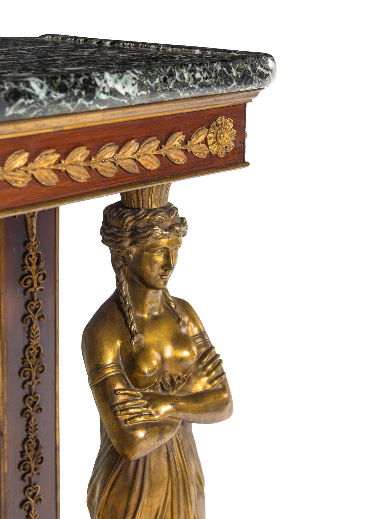 An Empire Style Gilt Bronze Mounted Mahogany and Mirrored Marble-Top Pier Table