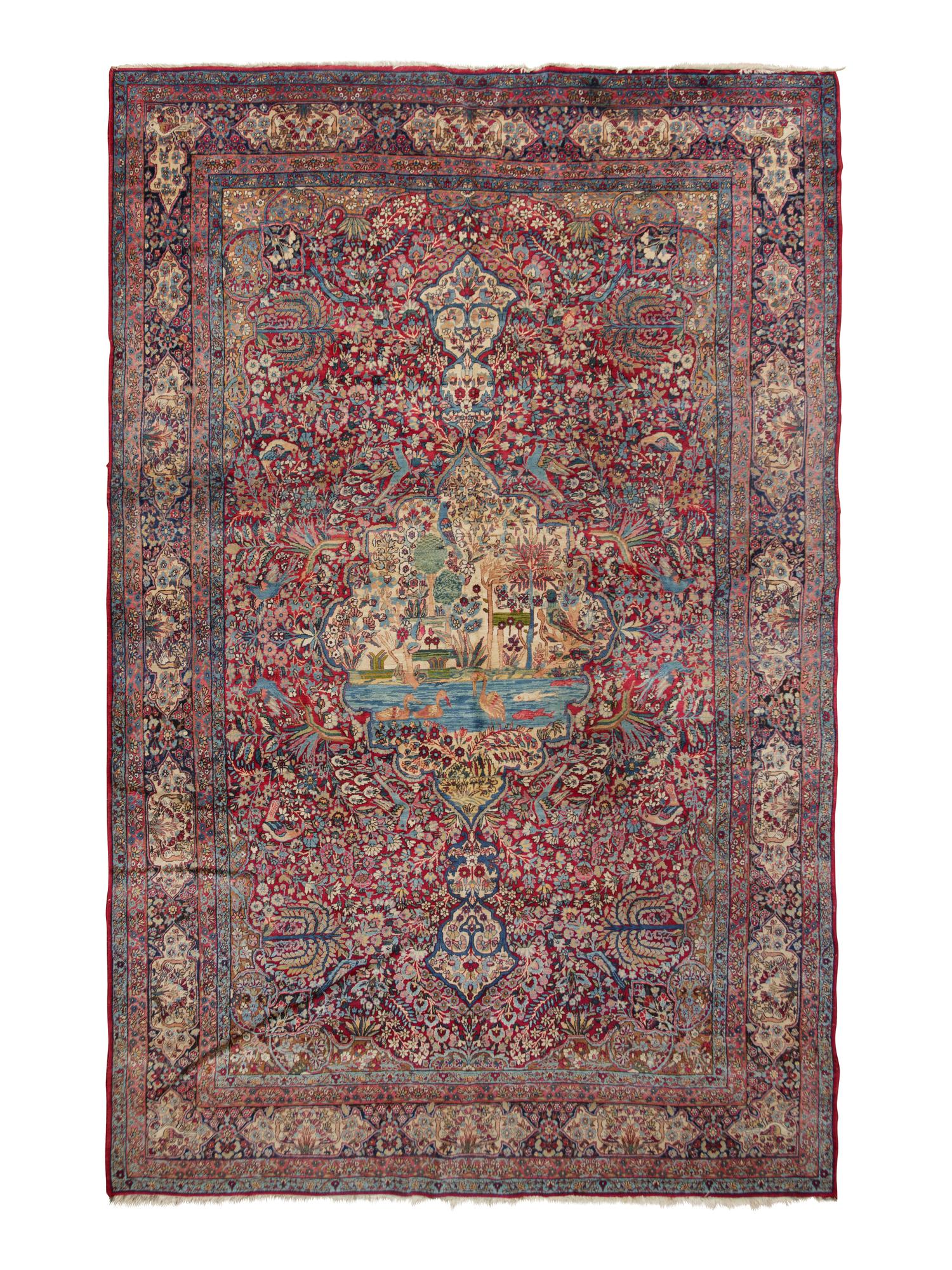 A Kirman Pictorial Wool Rug