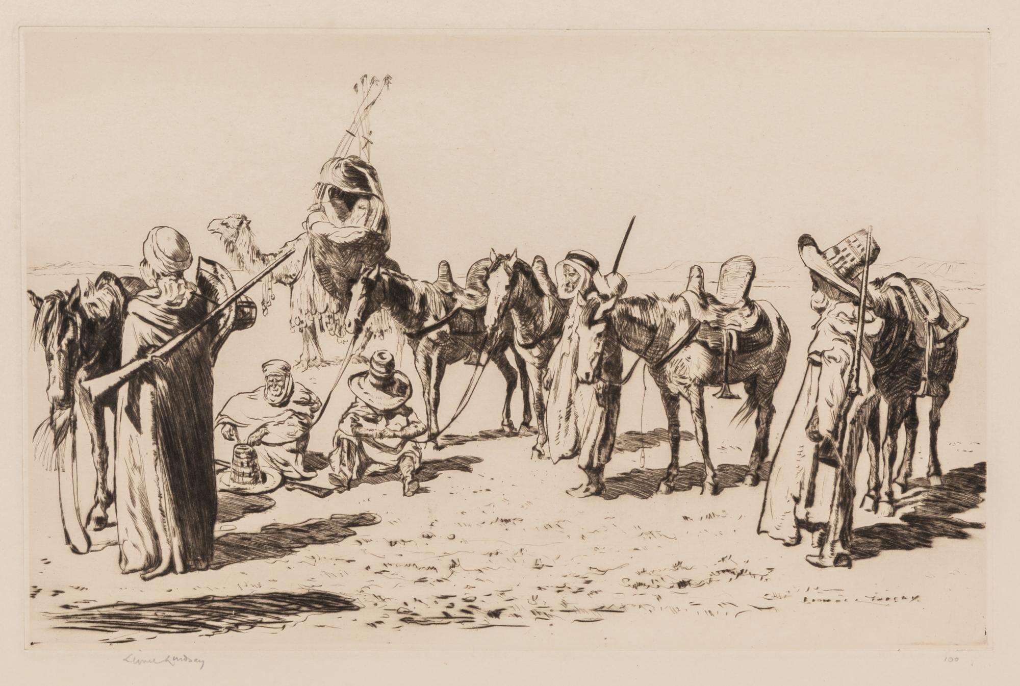 A Group of Six Works by Various Artists, , including Mediterranean Port by Joseph Gray, The Bassra Guard and San Lorenzo, Rome by Sir L