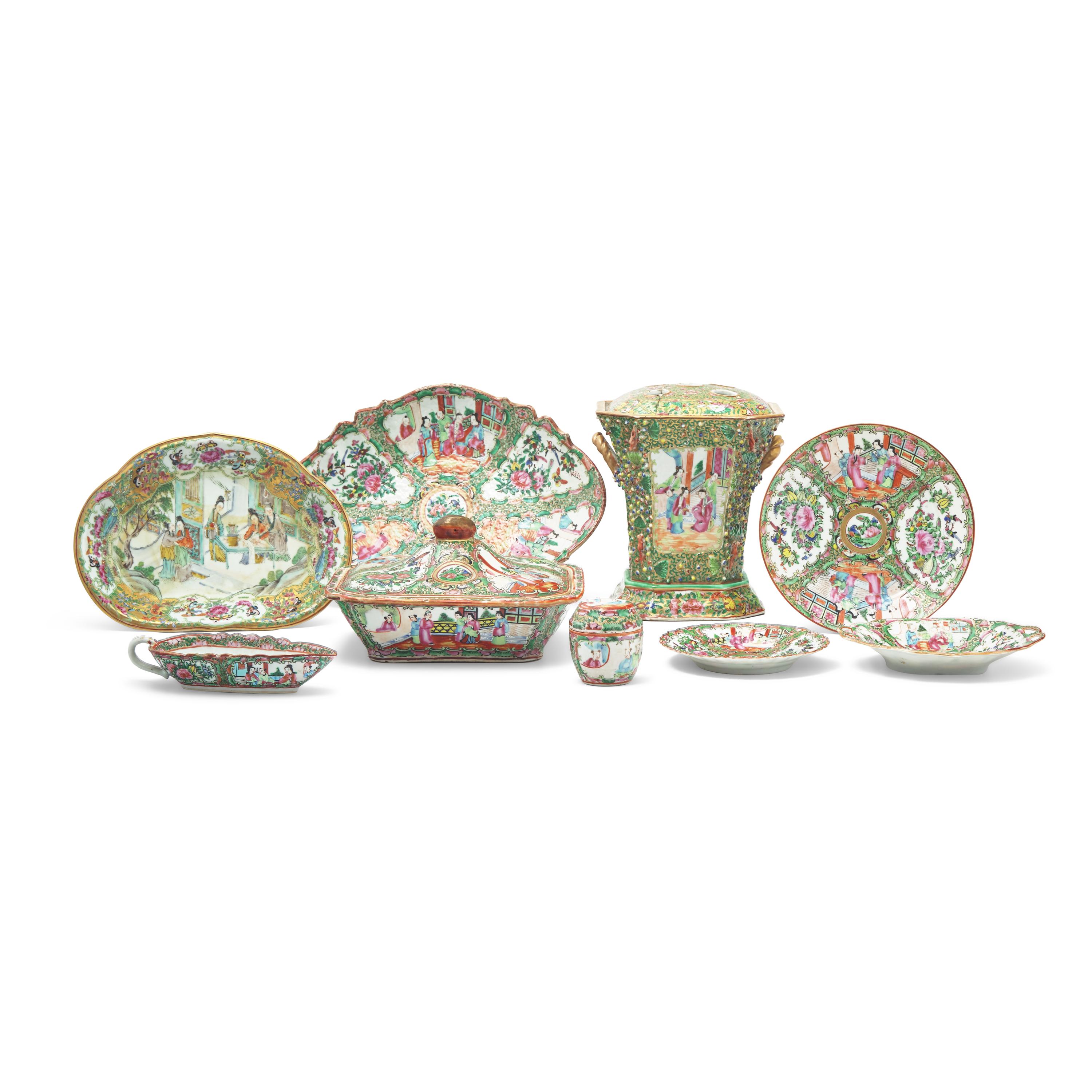 An Assorted Group of Chinese Export Porcelain Rose Medallion and Rose Mandarin Tablewares