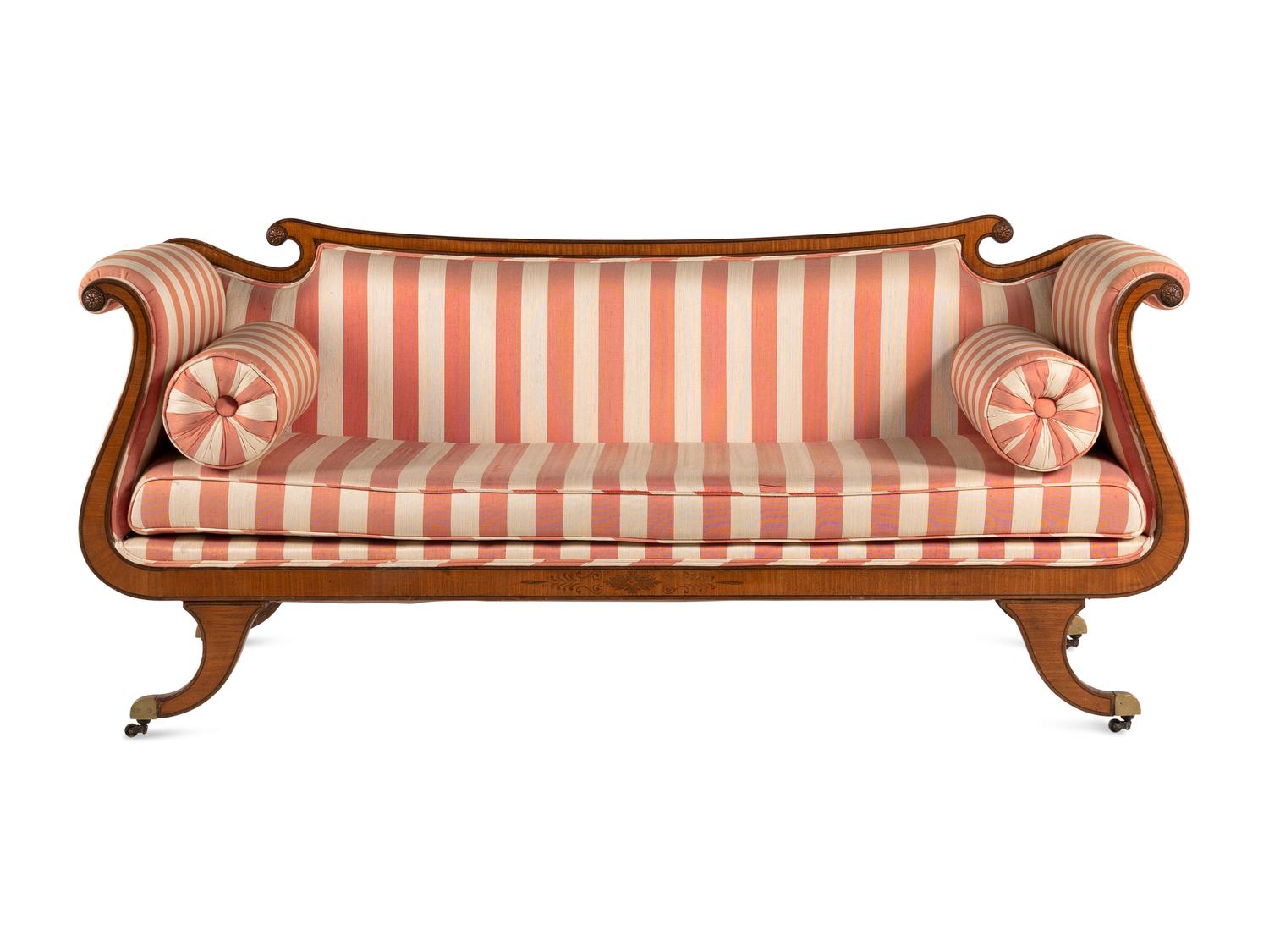 A Classical Style Satinwood and Mahogany Sofa