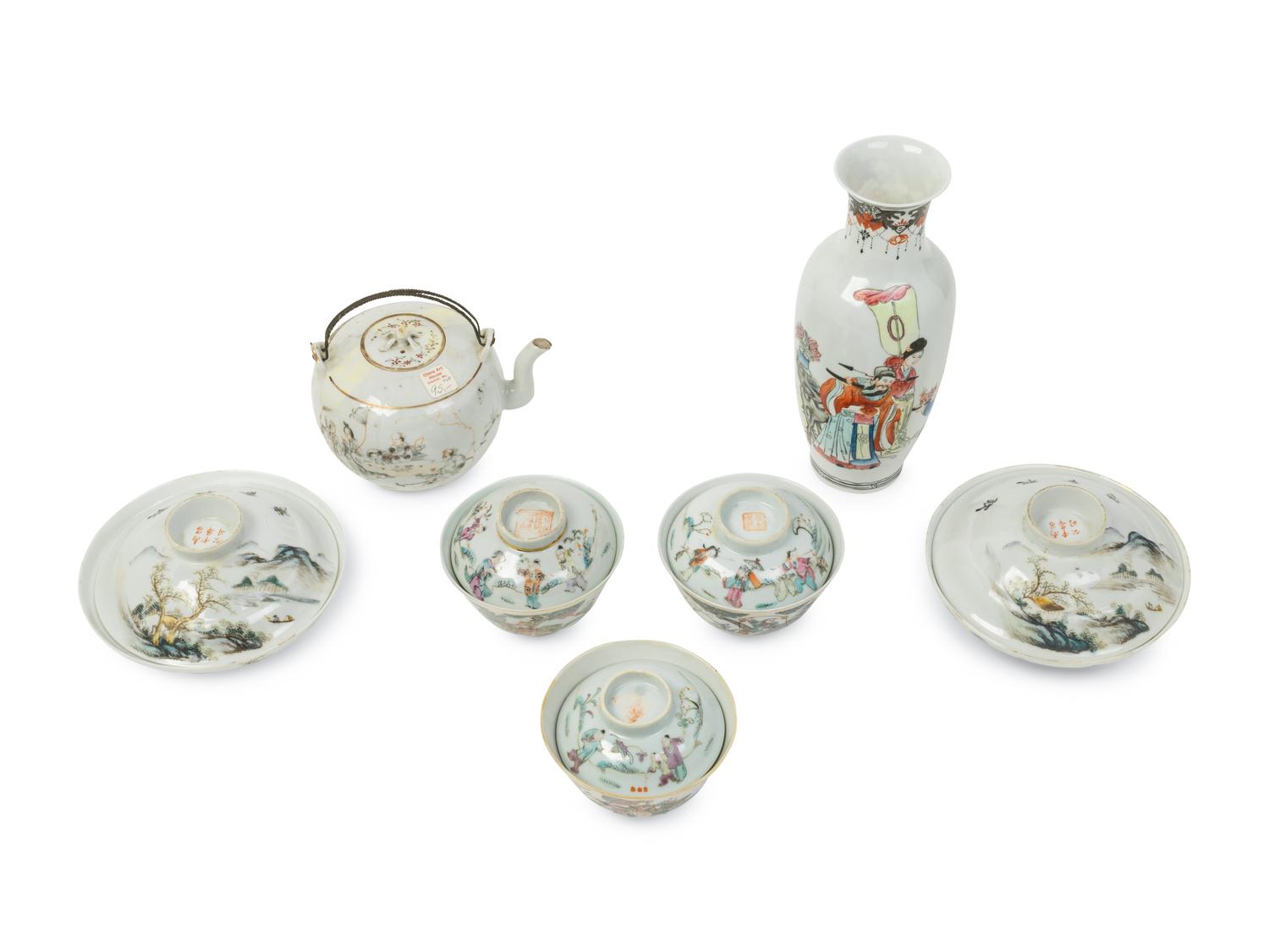 Seven Chinese Famille Rose Porcelain Articles