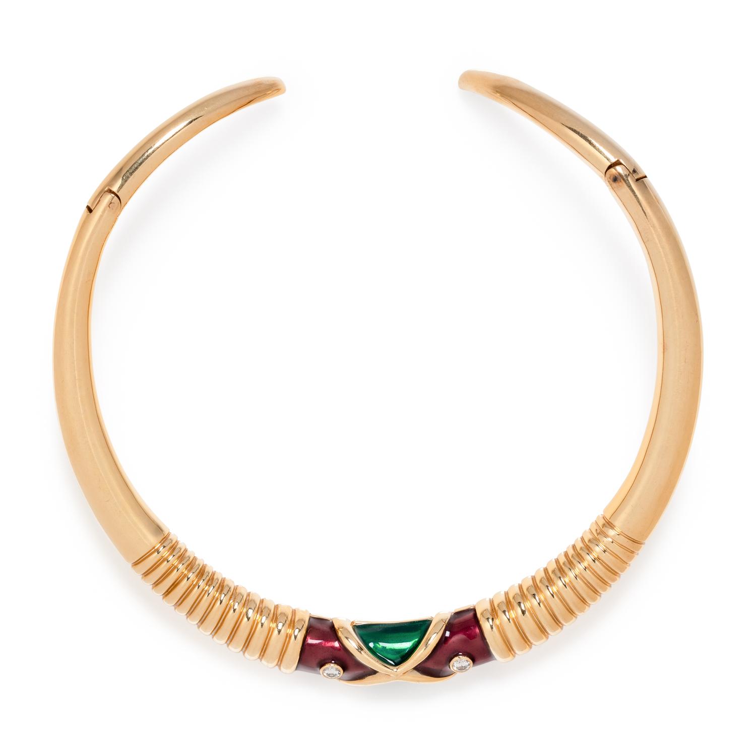 YELLOW GOLD, DIAMOND AND ENAMEL COLLAR NECKLACE