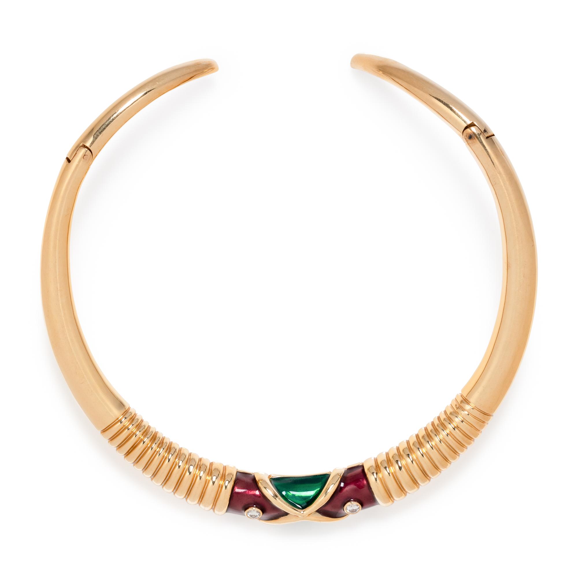 YELLOW GOLD, DIAMOND AND ENAMEL COLLAR NECKLACE