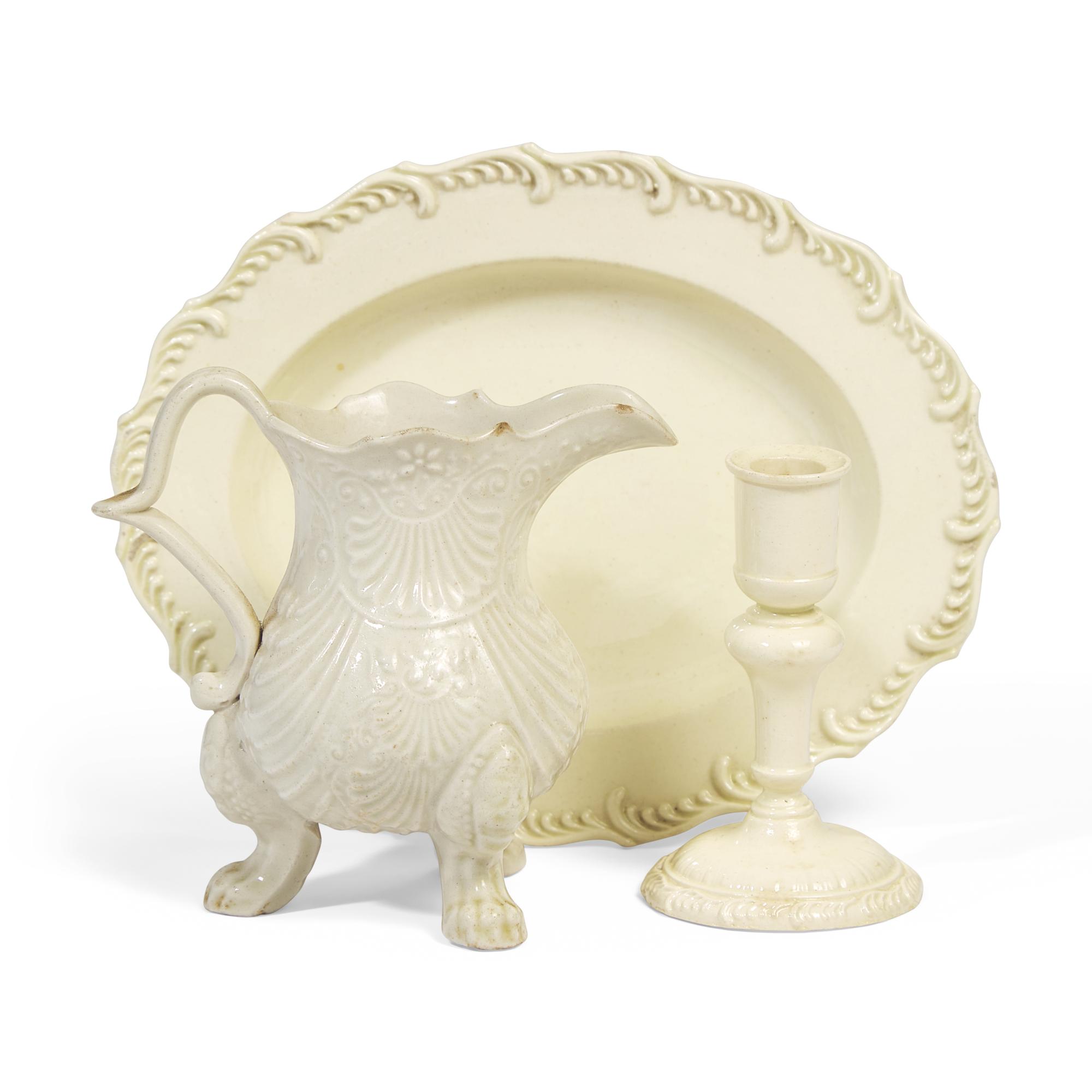 A Staffordshire Molded Salt-Glazed Stoneware Creamer