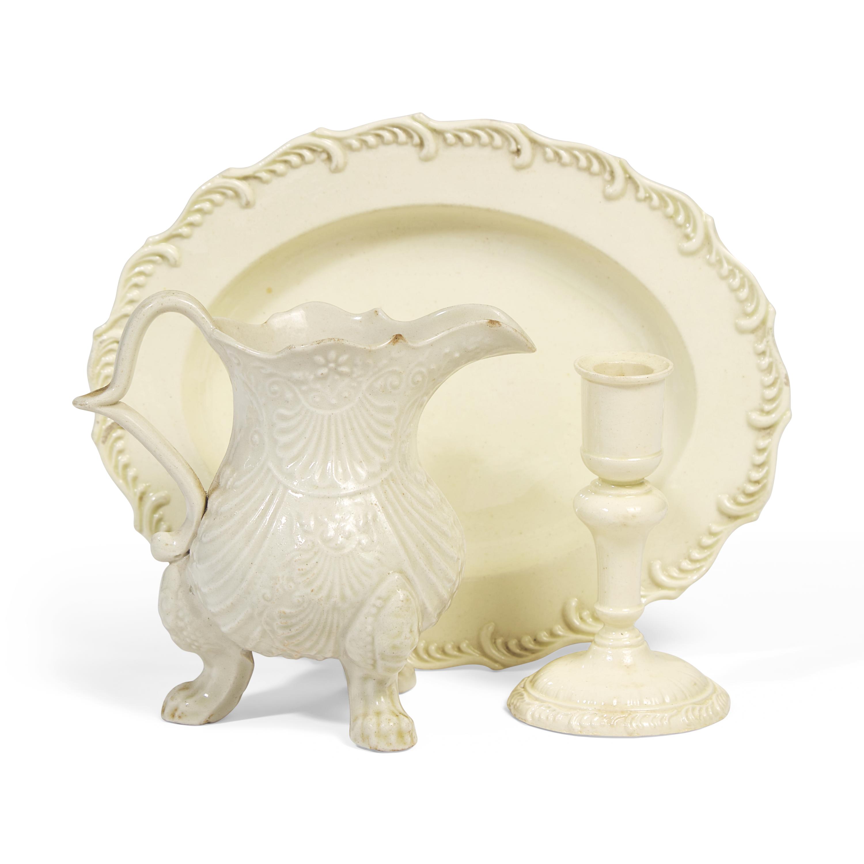 A Staffordshire Molded Salt-Glazed Stoneware Creamer