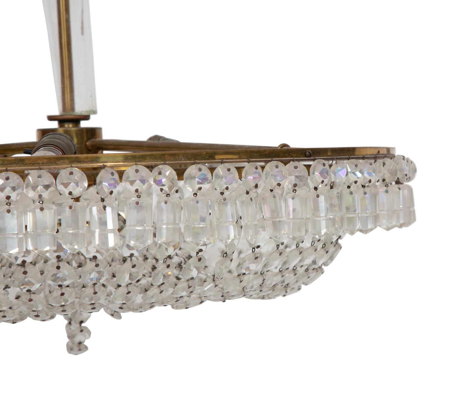 An Empire Style Brass and Glass-Beaded Pendant Chandelier