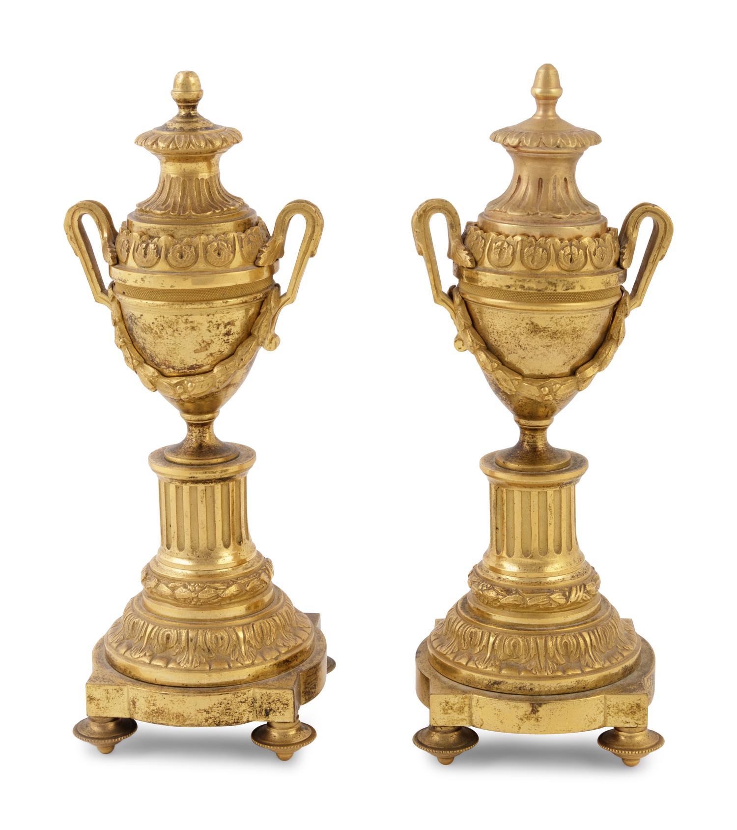 A Pair of English Gilt Brass Cassolettes in the Manner of Matthew Boulton
